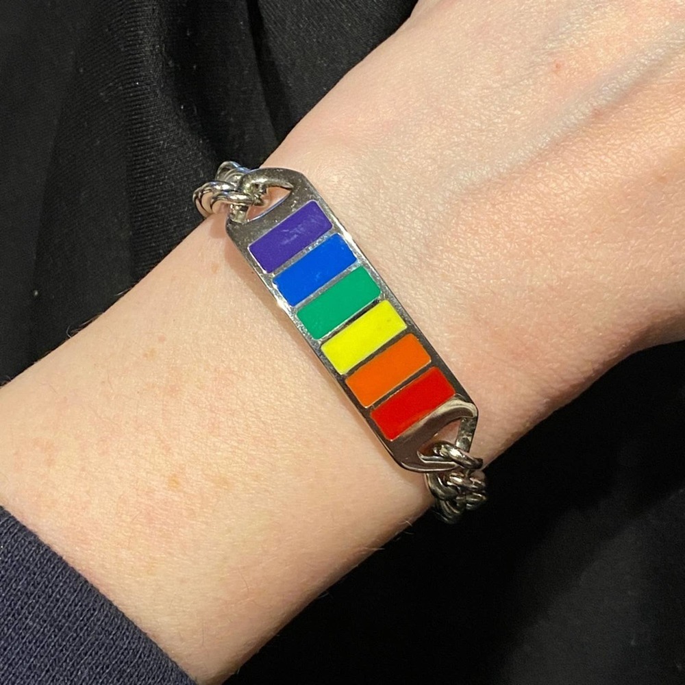 Rainbow Enameled Silver Bracelet NWT Chain link red orange yellow green pride